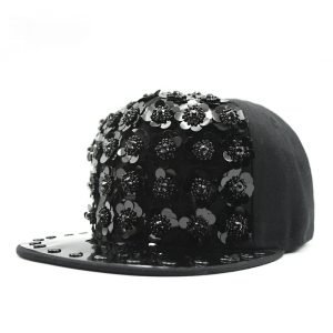 Men's Hip Hop Peaked Flower Sequins Flat-brimmed Baseball Cap