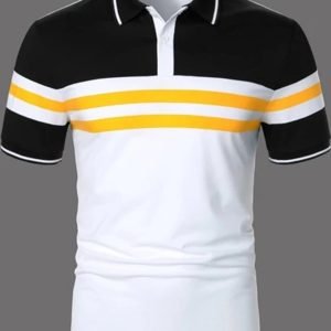 Striped Printed Short Sleeve Button Polo Shirt For Men