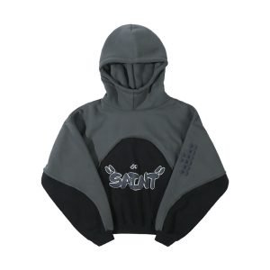 Stitching Contrast Color Velvet Padded Hooded Sweatshirt