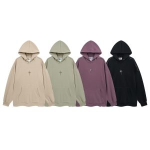 Autumn And Winter Metal Design Four Awn Star Plus Velvet Thickened Hooded Sweatshirt