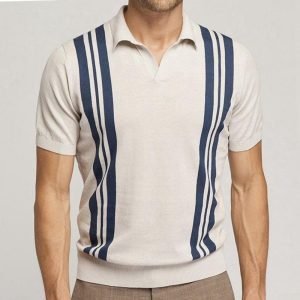 AliExpress New Men's Summer Stripes Short-sleeved Sweater Slim Lapel Casual Polo Shirt For Men SY0095