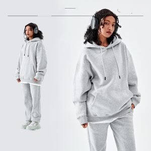 Solid Color Fleece-lined G Thick Hooded Sweater